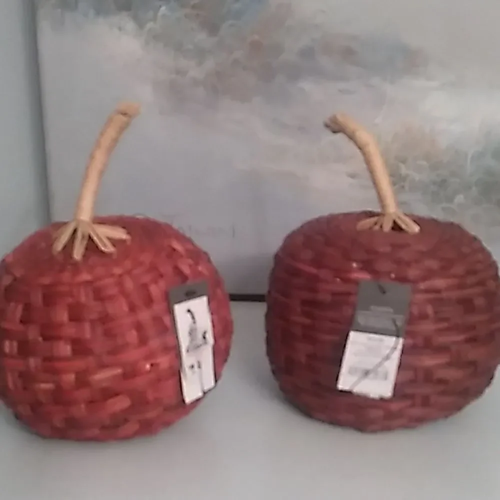 Set of Two Rattan Pumpkins
